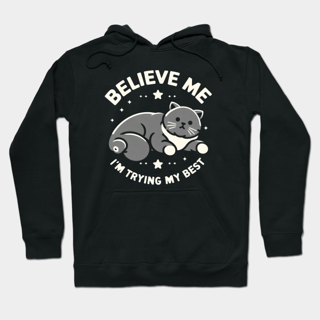 Believe Me I'm Trying My Best Funny Lazy Cat Hoodie by Rizstor